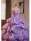 Luxus / Herrlich Lavendel Perle Applikationen Fallende Rüsche Ballkleider 2026 Ballkleid Bandeau Ärmellos Rückenfreies Lange Festliche Kleider