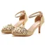 Charmant Bling Bling Doré Perle Faux Diamant Chaussure De Mariée 2023 Bride Cheville 7 cm Talons Aiguilles À Bout Pointu Mariage Talons Hauts