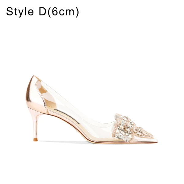 Sexy Champagne Rhinestone Bow Evening Party Pumps High Heels 2022 8 cm Stiletto Heels Pointed Toe Pumps