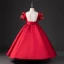 Chic / Beautiful Red Satin Birthday Flower Girl Dresses 2024 Pearl Scoop Neck Short Sleeve Bow Backless Floor-Length / Long