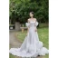 Elegant Ivory Satin Wedding Dresses 2023 A-Line / Princess Off-The-Shoulder Puffy Short Sleeve Backless Court Train Wedding