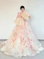 Fée Des Fleurs Multi-Couleurs Appliques Perle Robe De Bal 2025 Robe Boule V-Cou Sans Manches Dos Nu Train De Balayage Promo Robe De Ceremonie