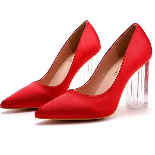 Chic / Beautiful White Transparent Crystal Prom Pumps 2023 Satin 9 cm Stiletto Heels Pointed Toe Pumps High Heels