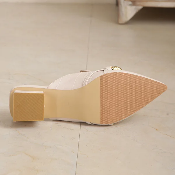 Schlicht Weiß Freizeit Sommer Sandalen Damen 2023 Spitzschuh Low Heel Sandaletten Hochhackige