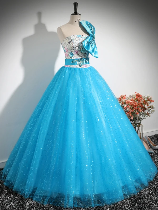 Bling Bling Azul Lentejuelas Vestidos de gala 2024 Ball Gown Sin Tirantes Sin Mangas Sin Espalda Bowknot Largos Gala Vestidos Formales