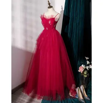 Charming Red Evening Dresses 2022 A Line Princess Spaghetti Straps Sleeveless Backless Floor Length Long Prom Formal Dresses