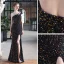 Scintillantes Noire Paillettes Robe De Soirée 2022 Trompette / Sirène Une épaule Sans Manches Dos Nu Longue Soirée Robe De Ceremonie