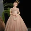 Elegant Champagne Glitter Birthday Flower Girl Dresses 2024 Ball Gown Scoop Neck Short Sleeve Floor-Length / Long