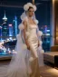 Élégant Blanche Fait main Appliques Tribunal Train Voile De Mariée 2026 Tulle