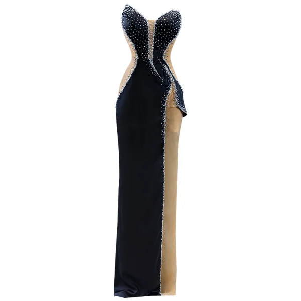 Haut de Gamme Noire Perlage Paillettes Robe De Soirée 2022 Trompette / Sirène Bustier Sans Manches Dos Nu Longue Soirée Robe De Ceremonie