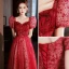 Chic / Belle Bordeaux Paillettes Robe De Soirée 2022 Princesse Encolure Carrée Gonflée Manches Courtes Dos Nu Longue Soirée Robe De Ceremonie