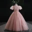 Chic / Beautiful Grey Glitter Pearl Sequins Flower Girl Dresses 2022 Ball Gown High Neck Puffy Short Sleeve Floor-Length / Long Prom Flower Girl Dresses