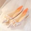 Chic / Beautiful Champagne Pearl Rhinestone Wedding Shoes 2023 Leather 8 cm Stiletto Heels Pointed Toe Wedding Pumps High Heels