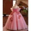 Flower Fairy Candy Pink Appliques Prom Dresses 2025 Ball Gown Off-The-Shoulder Short Sleeve Backless Floor-Length / Long Prom Formal Dresses