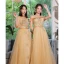 Modest / Simple Champagne Lace Flower Bridesmaid Dresses 2023 A-Line / Princess Short Sleeve Backless Floor-Length / Long Bridesmaid Dresses
