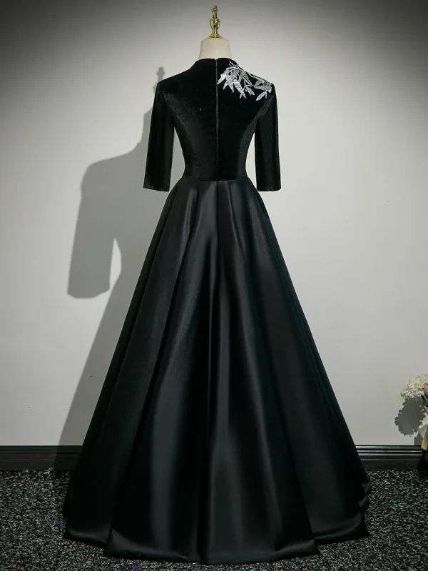 black and white mother of the bride dresses Formal Evening Gowns 2026 A-Line/Princess Tulle Sheer Neck Long Sleeves Wedding Dresses with Lace Appliques, Black main image 0
