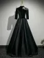 Vintage / Retro Black Sequins Lace Flower Velvet Floor-Length / Long Mother Of The Bride Dresses 2025 A-Line / Princess V-Neck 1/2 Sleeves