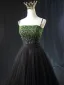 Haut de Gamme Noire Perlage Paillettes Robe De Bal 2024 Robe Boule Bretelles Spaghetti Sans Manches Dos Nu Longue Robe De Ceremonie
