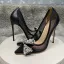 Charming Black Evening Party Rhinestone Pearl Bow Pumps 2022 12 cm Stiletto Heels Pointed Toe Pumps High Heels