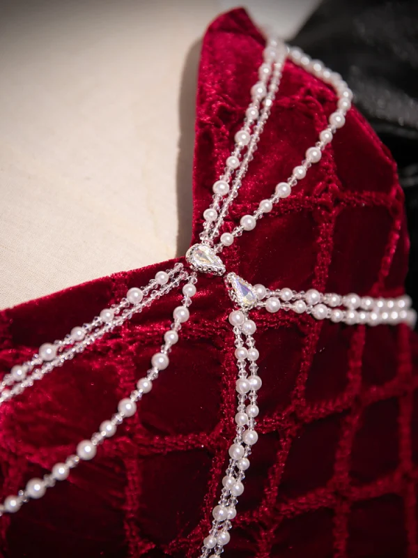 Sexy Burgundy Beading Pearl Evening Dresses 2024 Trumpet / Mermaid Strapless Puffy Short Sleeve Backless Floor-Length / Long Evening Party Formal Dresses