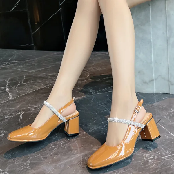 Vintage / Retro Black Street Wear Rhinestone Womens Shoes 2023 6 cm Thick Heels Square Toe Womens Shoes