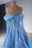 High-end Pool Blue Handmade  Beading Sequins Prom Dresses 2024 Ball Gown Off-The-Shoulder Long Sleeve Backless Court Train Prom Formal Dresses