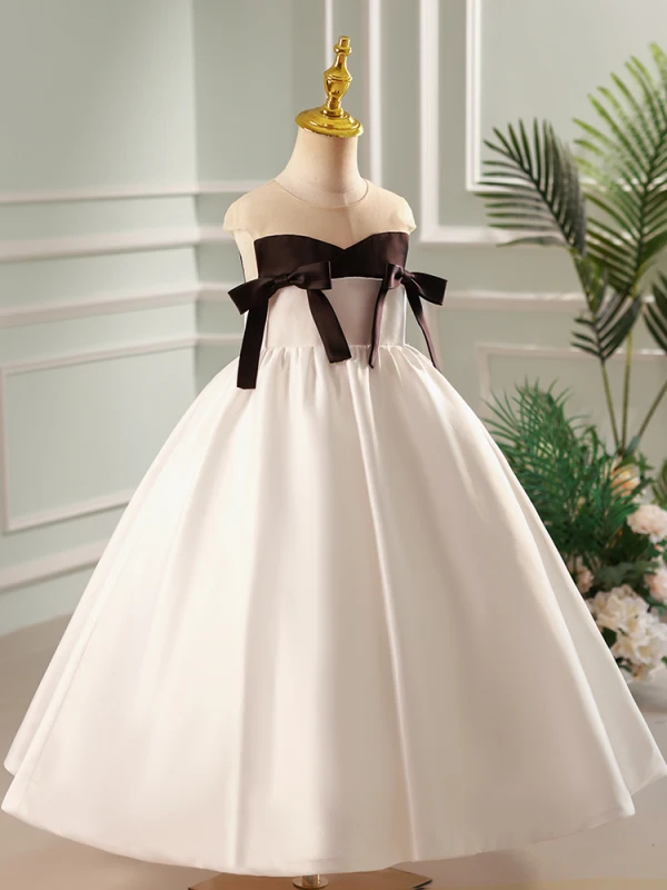 Chic / Beautiful Black Bow Birthday Flower Girl Dresses 2023 Ball Gown Scoop Neck Sleeveless Backless Floor-Length / Long