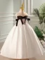 Chic / Beautiful Black Bow Birthday Flower Girl Dresses 2023 Ball Gown Scoop Neck Sleeveless Backless Floor-Length / Long