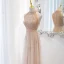 Charming Champagne Sequins Evening Dresses 2022 A-Line / Princess Scoop Neck Beading Tassel Lace Flower Sleeveless Sweep Train Formal Dresses