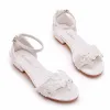 Chic / Beautiful White Lace Flower Wedding Shoes 2023 Ankle Strap Low Heel Open / Peep Toe Wedding Sandals High Heels