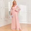 Simple Rougissant Rose Chiffon Robe De Bal 2024 Princesse V-Cou Manches Longues Dos Nu Longue Promo Robe De Ceremonie