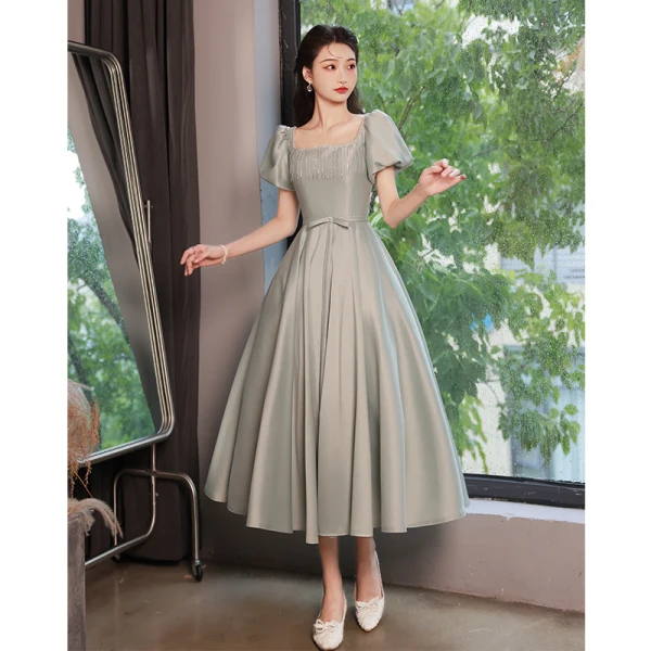 Modest Simple Sage Green Homecoming Graduation Dresses 2022 A-Line Princess Satin High