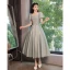 Modest / Simple Sage Green Homecoming Graduation Dresses 2022 A-Line / Princess Satin High Neck Beading Tassel Short Sleeve Backless Sash Bow Floor-Length / Long Formal Dresses