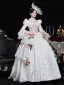 Medieval Vintage / Retro White Lace Flower Appliques Prom Dresses 2025 Ball Gown High Neck Bell sleeves Floor-Length / Long Prom Formal Dresses