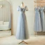 Chic / Belle Gris Perlage Faux Diamant Paillettes Robe Demoiselle D'honneur 2023 Princesse Encolure Carrée Manches Courtes Dos Nu Longue