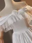 Vintage / Retro White Lace Flower Satin Wedding Dresses 2025 A-Line / Princess Off-The-Shoulder Sleeveless Backless Floor-Length / Long