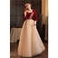 Chic / Beautiful Burgundy Beading Rhinestone Lace Flower Fall Winter Evening Dresses 2023 A-Line / Princess Square Neckline Long Sleeve Backless Bow Floor-Length / Long Evening Party