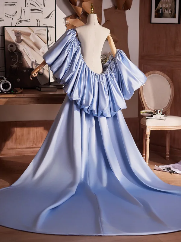 High-end Sky Blue Handmade Satin Prom shawl 2025 Puffy Short Sleeve