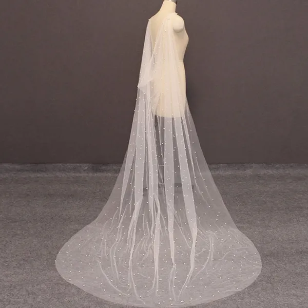 Pearl Wedding Veil Cathedral Bridal Veil White Pearl Veil Beaded Veil Pearls Accesories Classic Ivory Veil (Copy) Monarch 175 / White