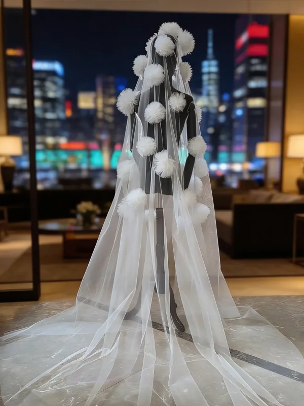 Élégant Blanche Fait main Appliques Tribunal Train Voile De Mariée 2026 Tulle