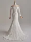 Vintage / Retro White Lace Flower Sweep Train Wedding Dresses 2025 Ball Gown Off-The-Shoulder Long Sleeve Backless