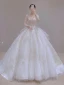 Glitzernden Weiß Perlenstickerei Pailletten Fallende Rüsche Brautkleider / Hochzeitskleider 2024 Ballkleid V-Ausschnitt Lange Ärmel Rückenfreies Königliche Schleppe Hochzeit