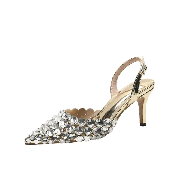 Sexy Silber Abend Strass Damen schuhe 2026 7 cm Stilettos Spitzschuh Hochhackige