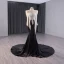Haut de Gamme Deux tons Blanche Noire Fait main Perlage Perle Paillettes Robe De Soirée 2024 Trompette / Sirène Col Haut Manches Longues Tribunal Train Soirée