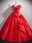 Vintage / Retro Red Beading Sequins Appliques Prom Dresses 2025 Ball Gown Scoop Neck Long Sleeve Backless Floor-Length / Long Formal Dresses