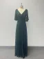 Bling Bling Vert Foncé Perlage Paillettes Robe De Soirée 2024 Princesse V-Cou Manches Courtes Dos Nu Longue Promo Robe De Ceremonie