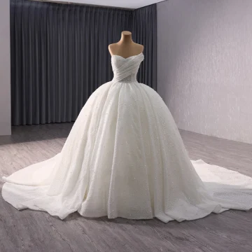 Luxe Witte Handgemaakt Kralen Parel Pailletten Trouwjurken 2024 Baljurk Strapless Mouwloos Ruglooze Chapel Train Huwelijk