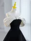 Elegant Black Velvet Homecoming Graduation Dresses 2023 A-Line / Princess Off-The-Shoulder Pearl Appliques Short Sleeve Backless Tea-length Formal Dresses