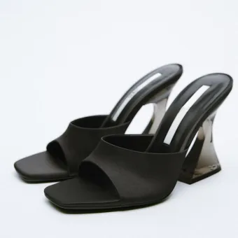Fashion Black Casual Satin Womens Sandals 2022 9 Cm Crystal Stiletto Heels Open Peep Toe Sandals High Heels