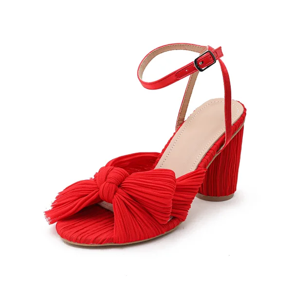 Vintage / Retro Gold Bow Street Wear Womens Sandals 2022 Ankle Strap 6 cm Thick Heels Open / Peep Toe Sandals High Heels